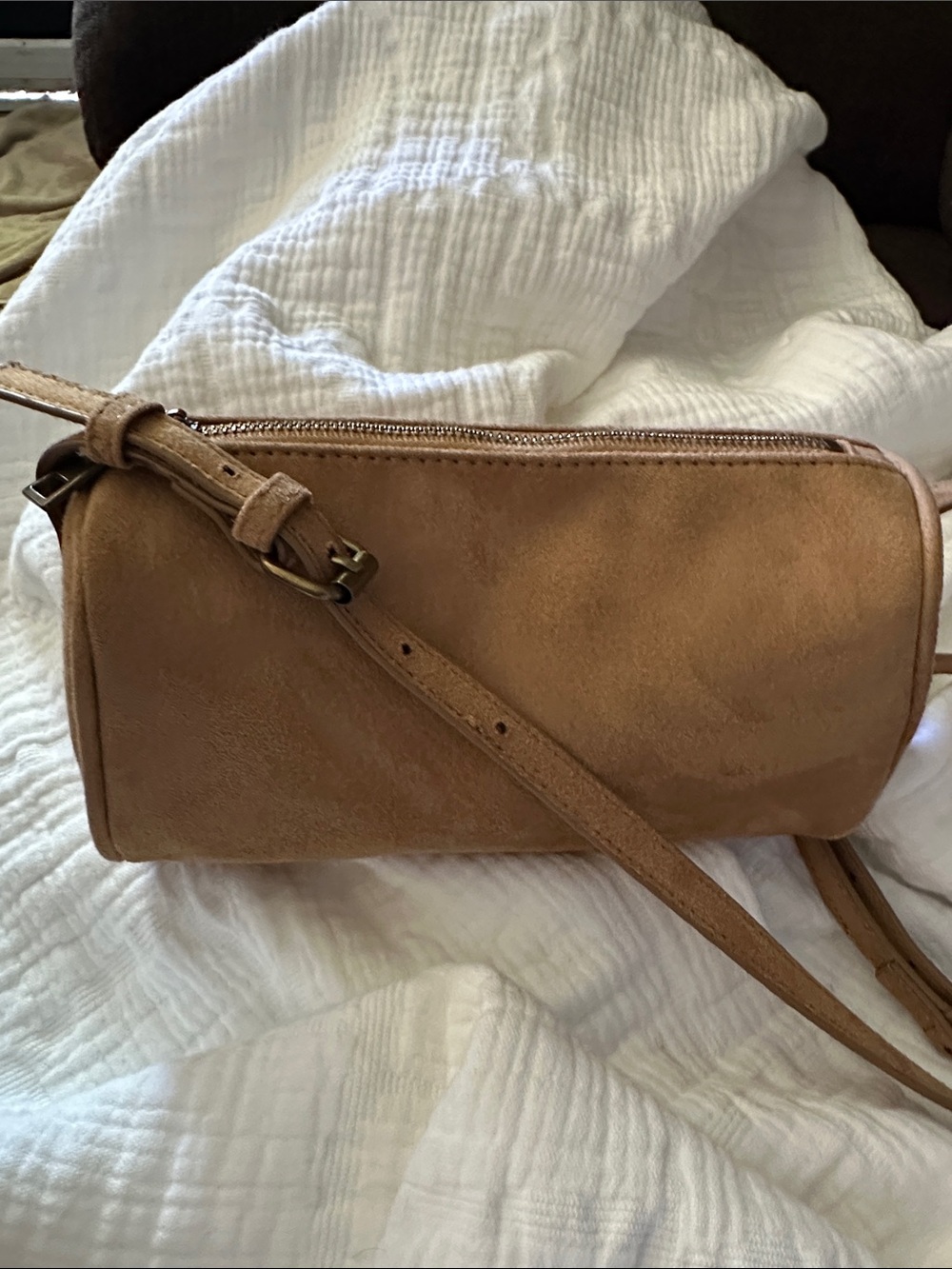 Gap Tan Suede Barrel Crossbody Bag